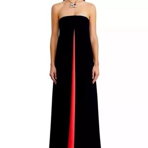Elegant Black Strapless Dress with Red Accent